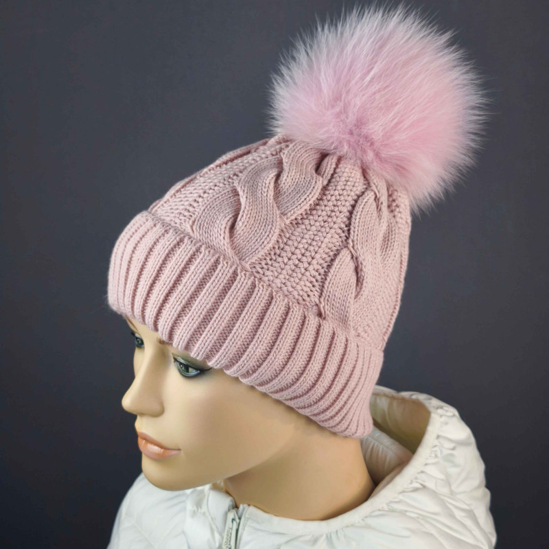 Pletená dámska čiapka s brmbolcom z pravej kožušiny , polárna líška