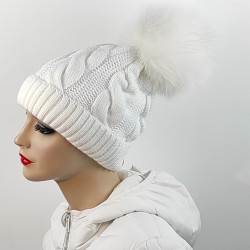 Pletená dámska čiapka s brmbolcom pravá kožušina , polárna líška